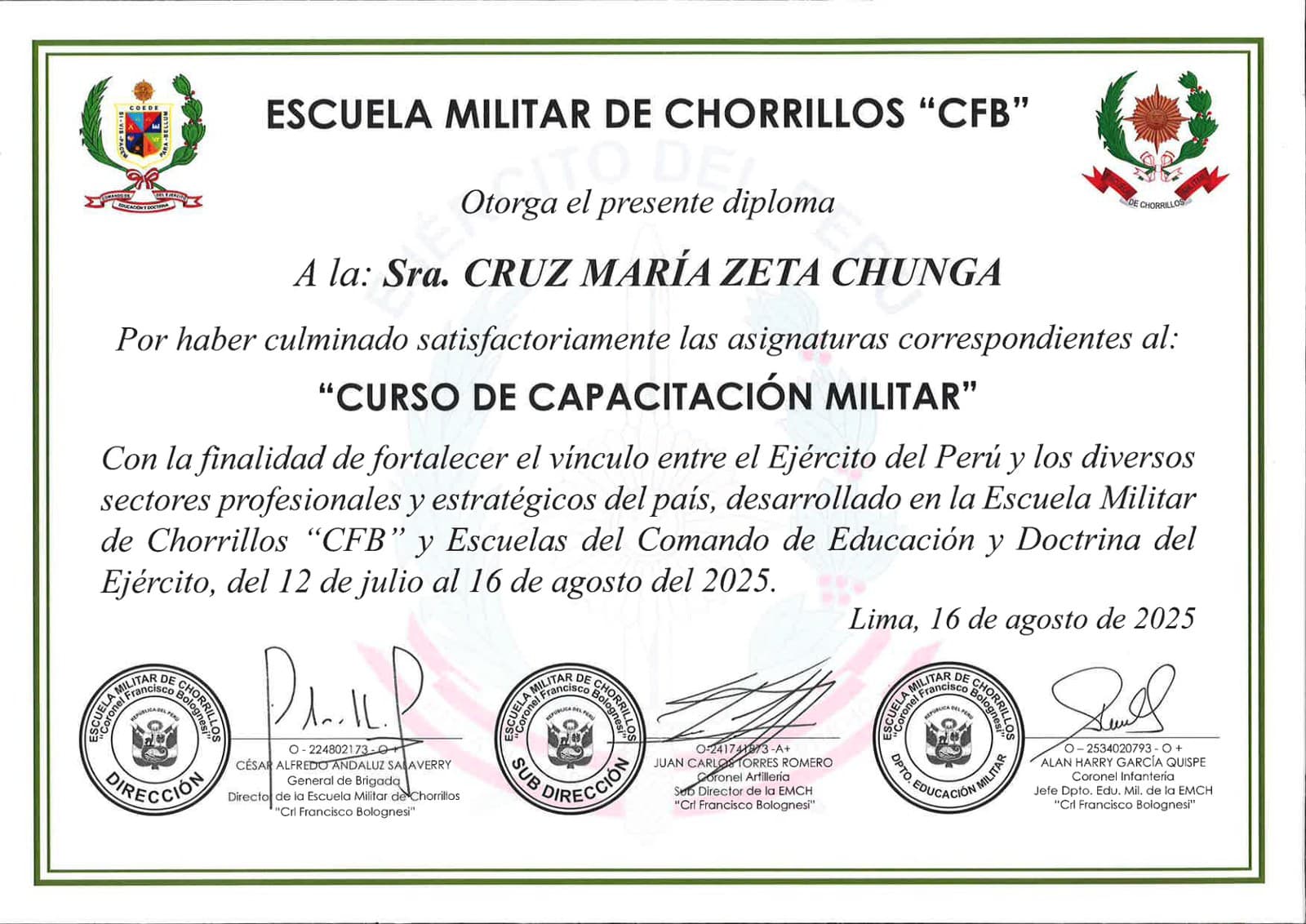 Escuela Militar de Chorrillos: Curso de Capacitación Militar · 2025