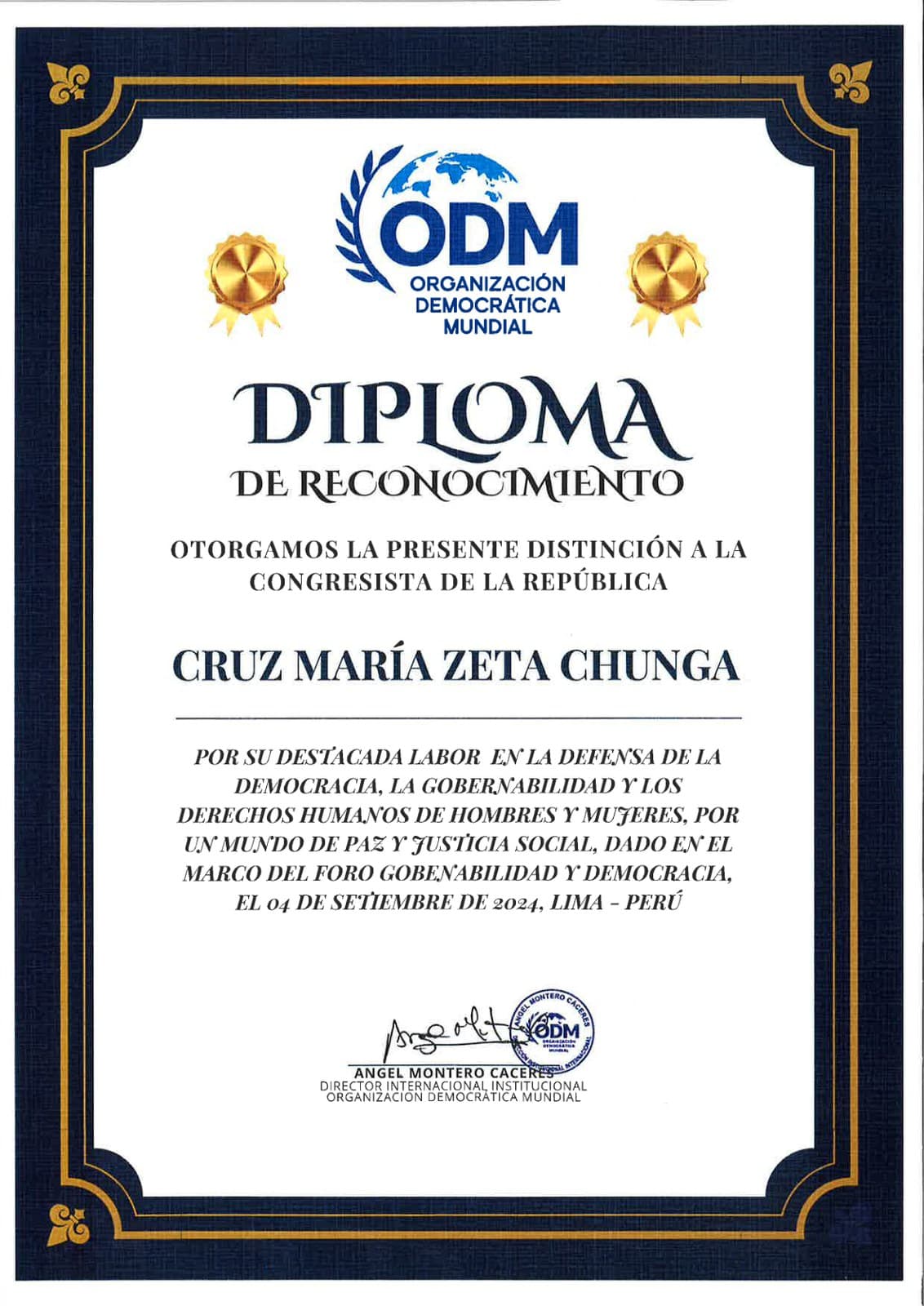 Organización Democrática Mundial: Reconocimiento por democracia y derechos humanos · 2024