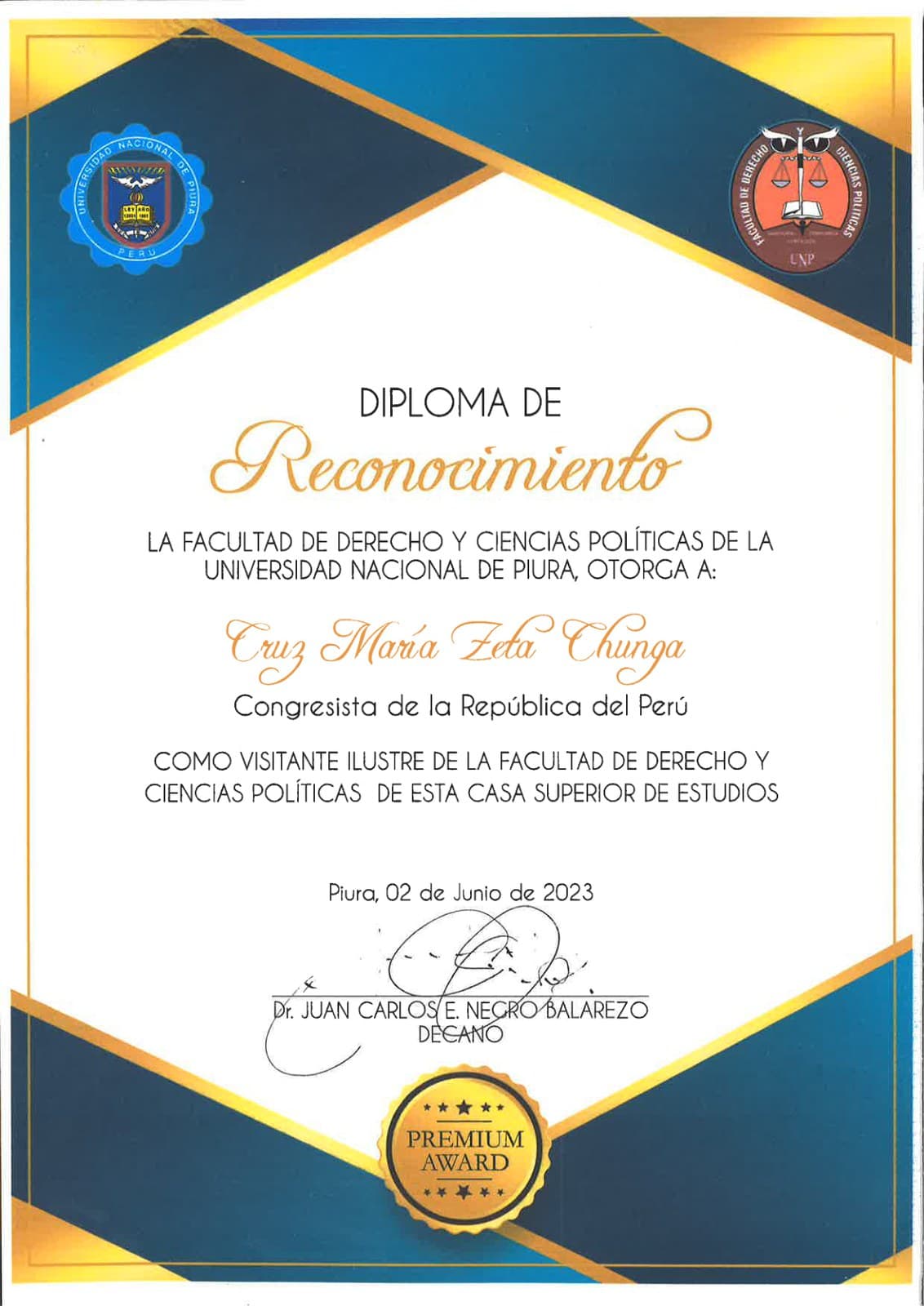 Universidad Nacional de Piura: Reconocimiento como visitante ilustre · 2023