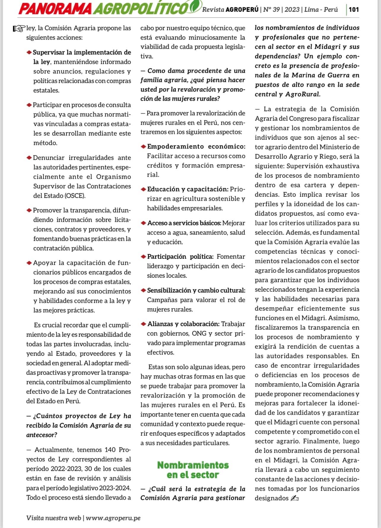 Publicación de prensa sobre la gestión agraria