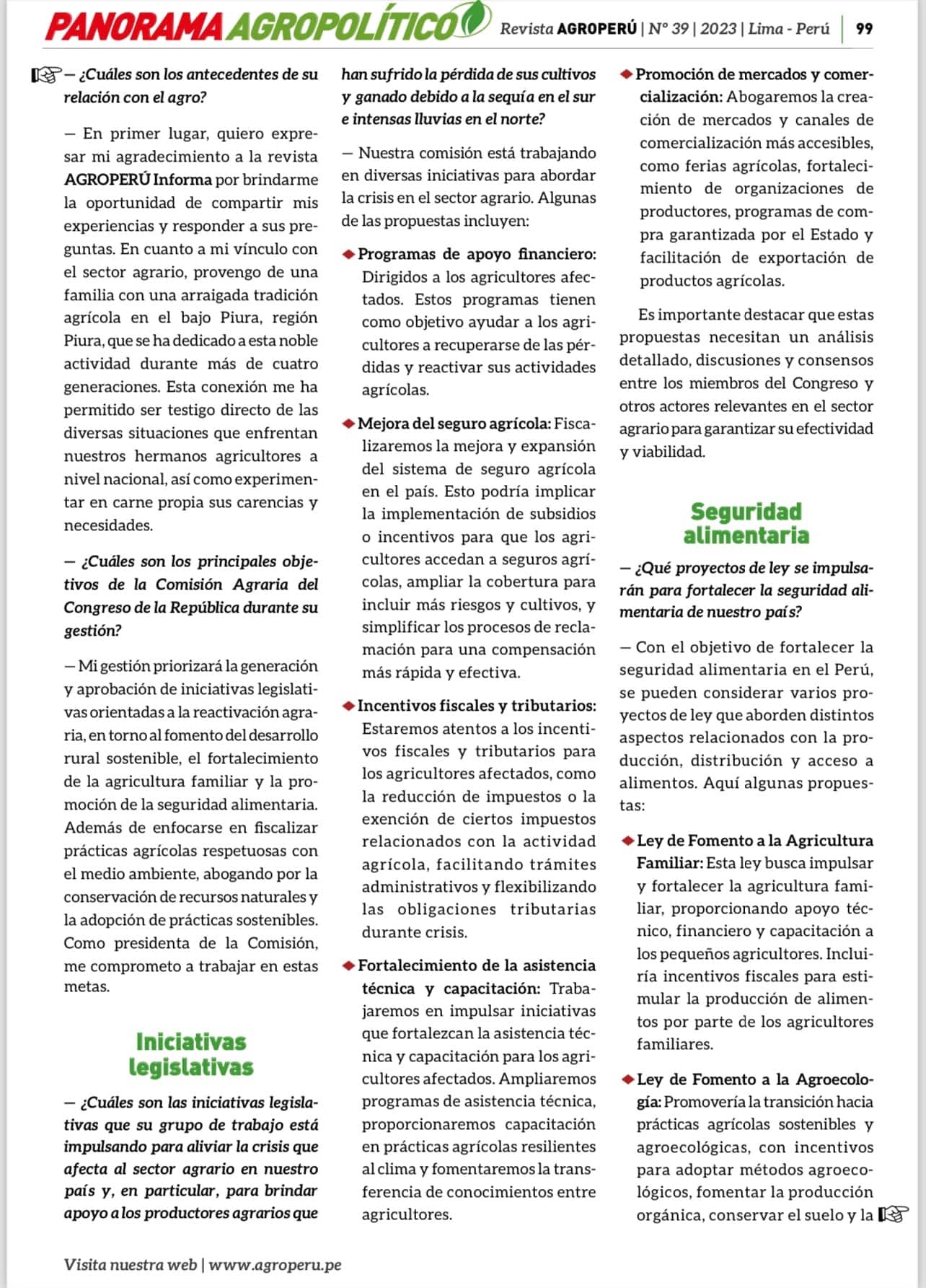 Continuación de publicación de prensa sobre agenda agraria
